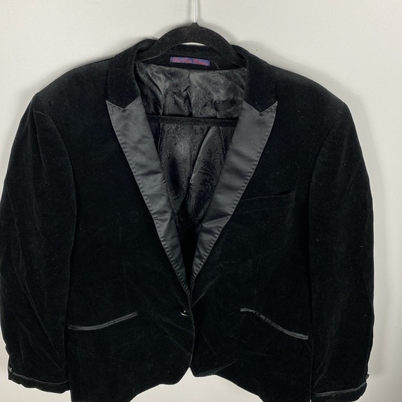 STONE ROSE BLACK VELVET PEAK LAPEL BLAZER Red Rivet Collection size 44R - Picture 12 of 12